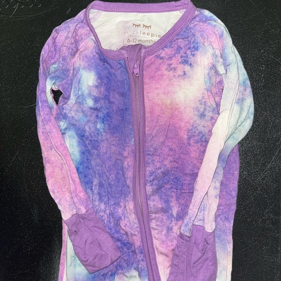Little Sleepies purple watercolor footie pajamas - Picture 2 of 4